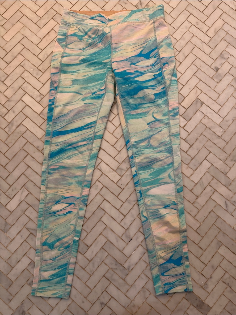 Girls' Aqua Marble Print Active Leggings